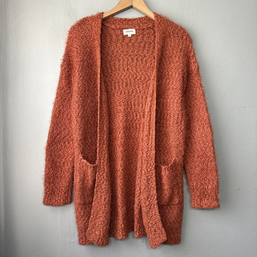 Adora Cardigan Sz Small Burnt Orange Textured Fuzzy Popcorn Boucle Knit Sweater
